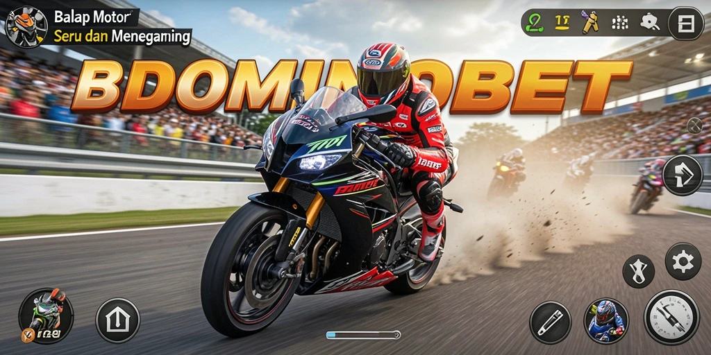 Tangkapan layar utama DOMINOBET menampilkan aksi balapan motor yang mendebarkan.