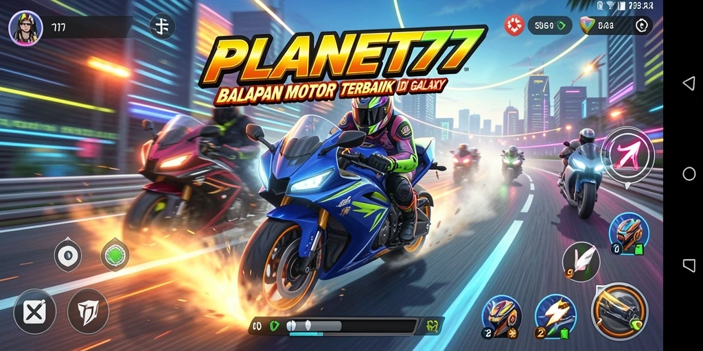 Tangkapan layar dari gameplay balapan motor yang mendebarkan.