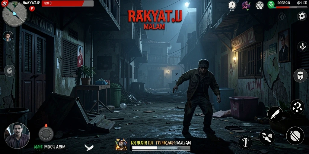Tampilan gameplay RAKYATJP yang menakutkan dan gelap.