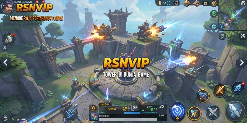 Tangkapan layar gameplay RSNVIP menunjukkan pertahanan menara yang strategis.