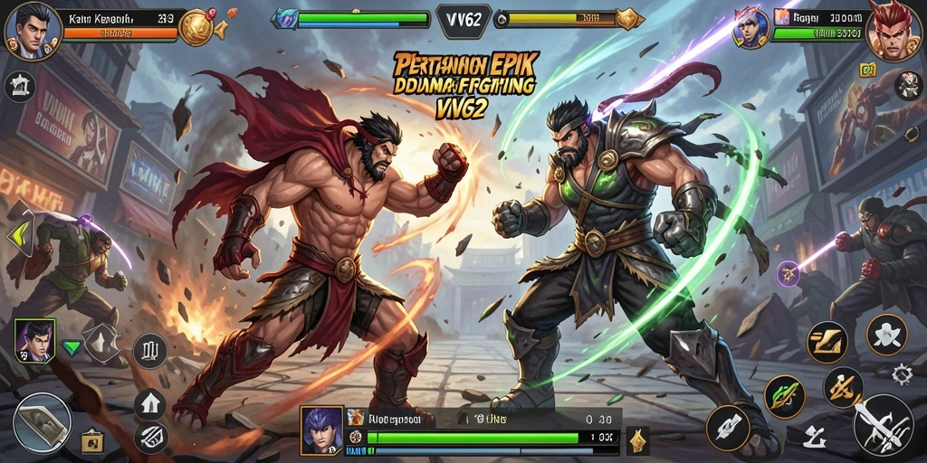 Tampilan seru gameplay pertarungan dalam VV62 dengan efek visual yang menakjubkan.