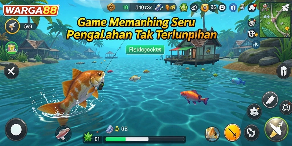 Screenshot gameplay WARGA88 menampilkan keseruan memancing yang mendebarkan.