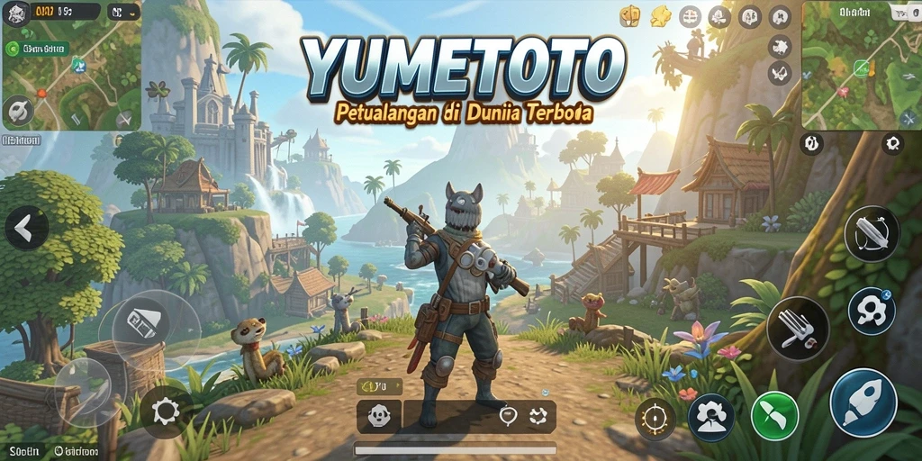 Tangkapan layar gameplay YUMETOTO menampilkan petualangan di dunia terbuka.